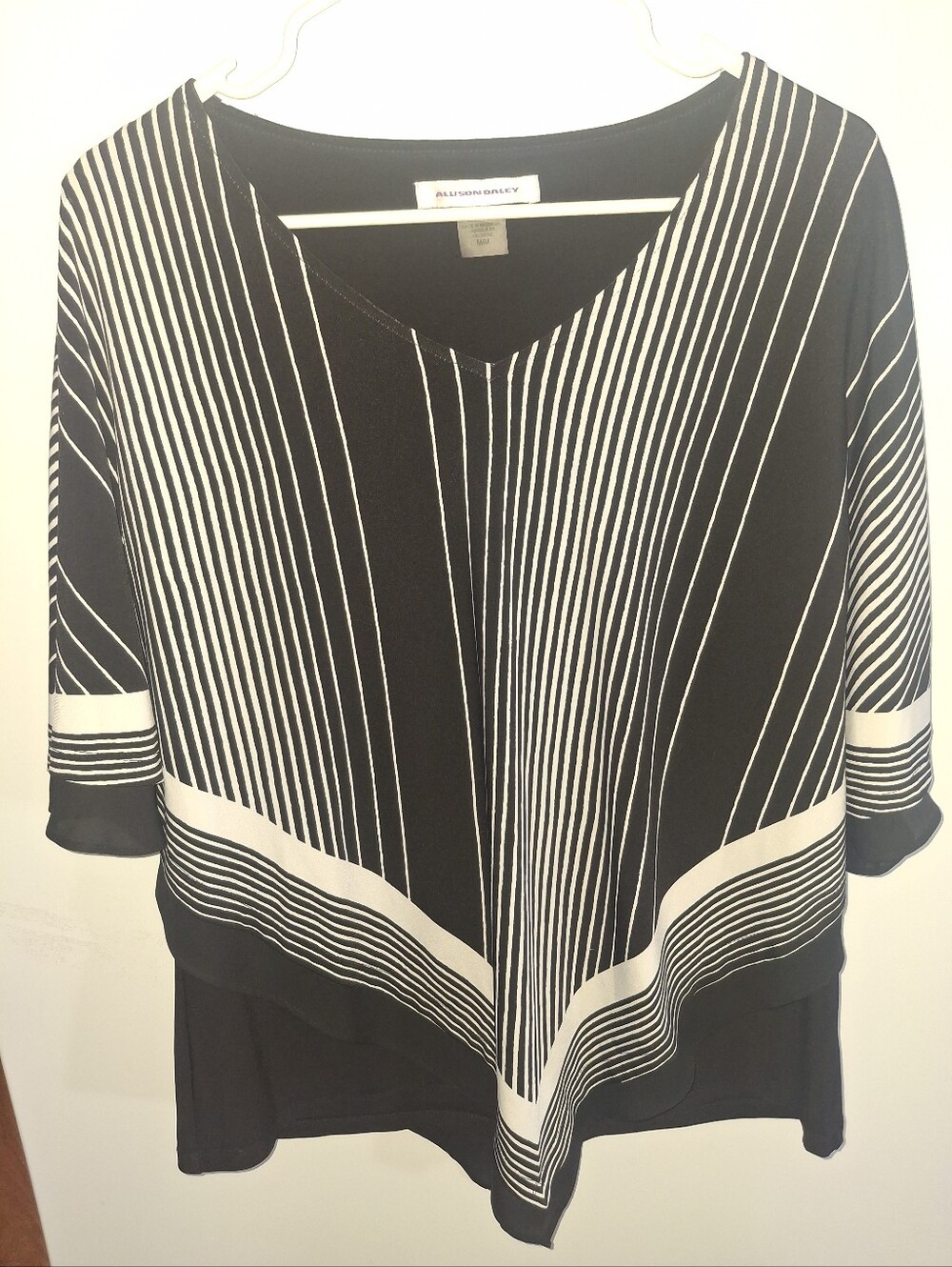Allison Daley Black & White Striped V-Neck Tunic